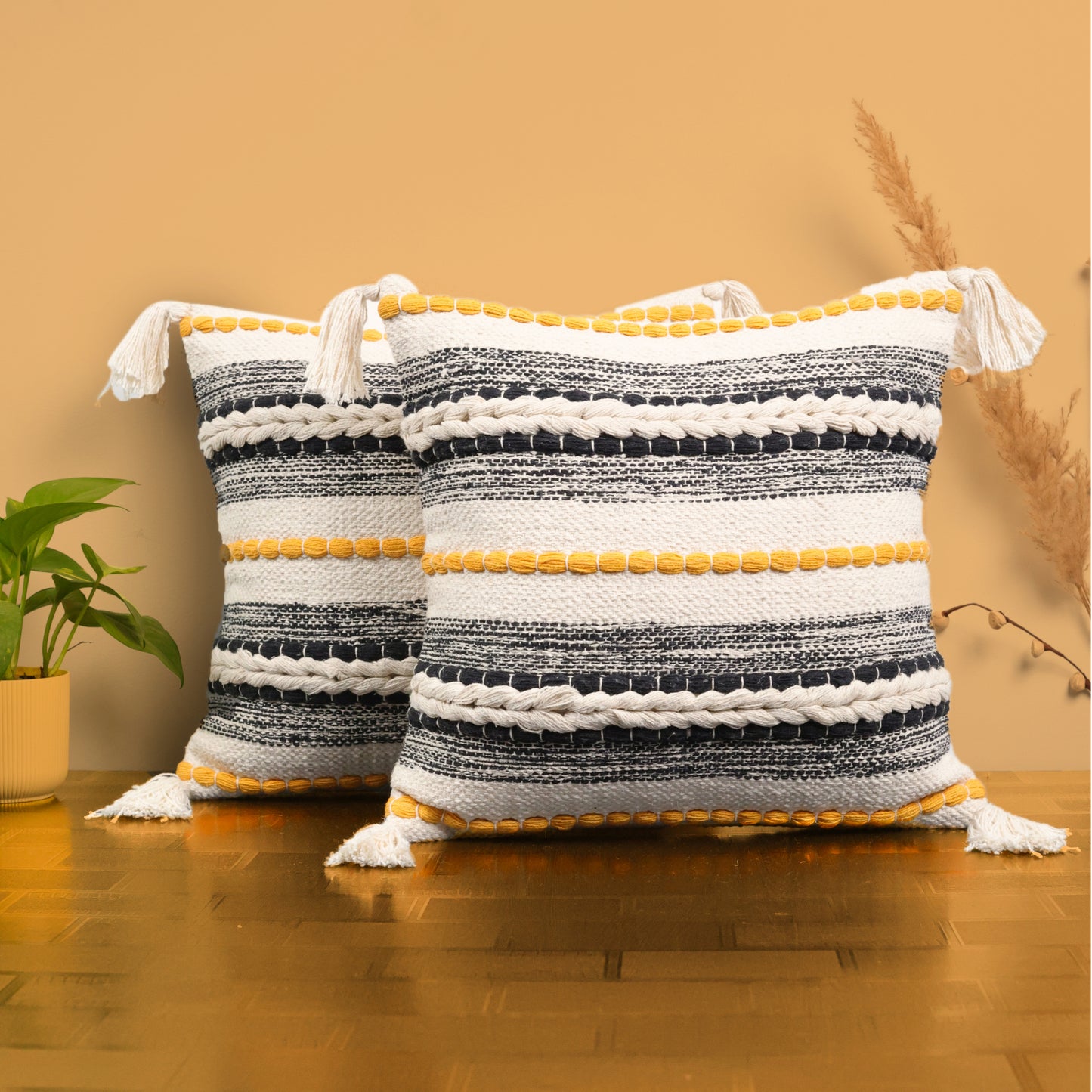 Beige & Yellow Cushion Cover 16"x16"