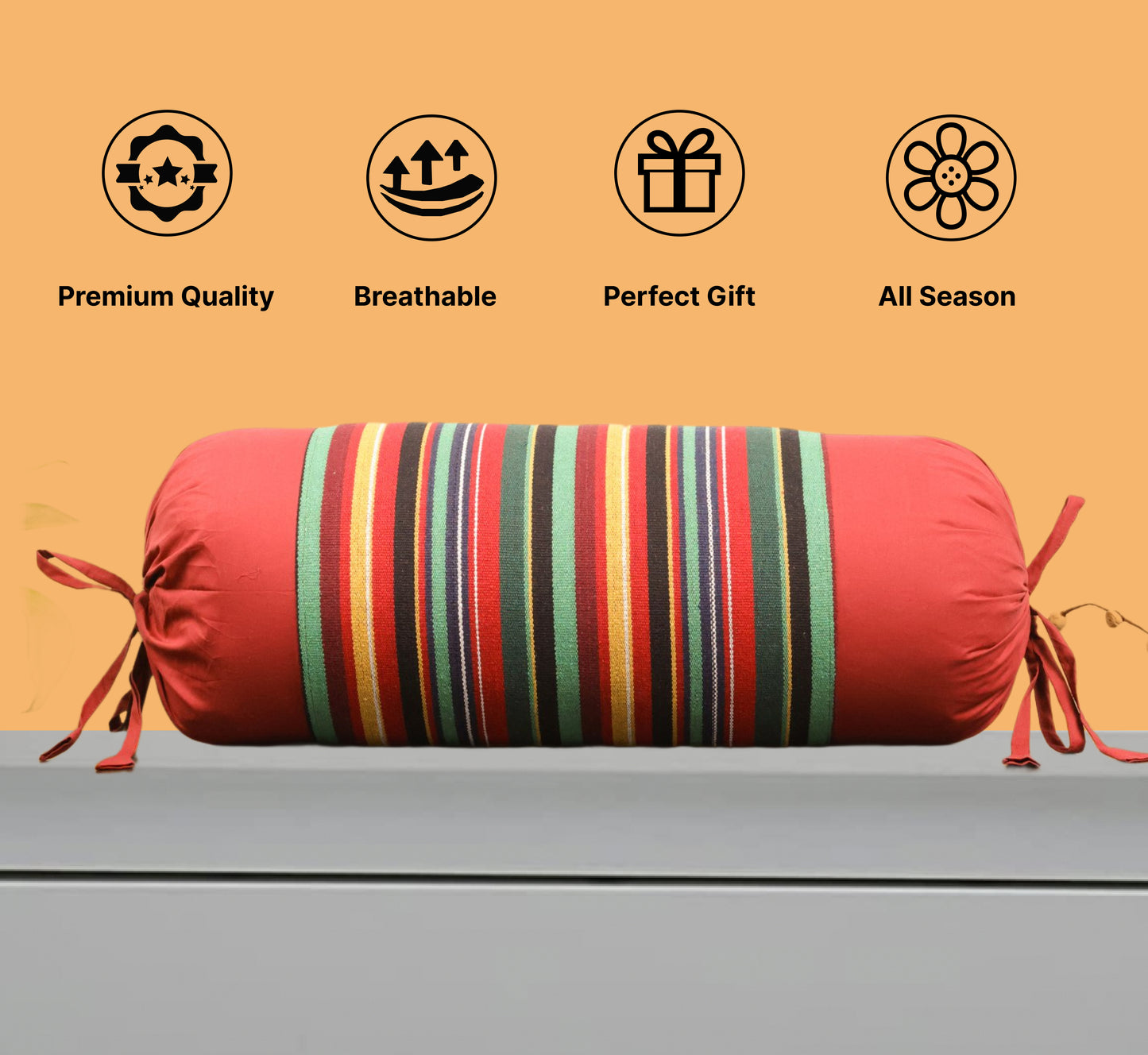 Pure Cotton Bolster Cover with Filler | 15x30 Inches (38x76 cm)