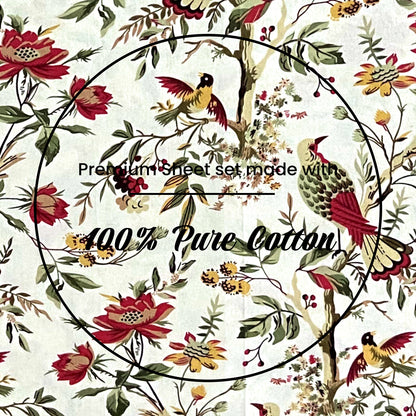 Red Floral Cotton Bedsheet