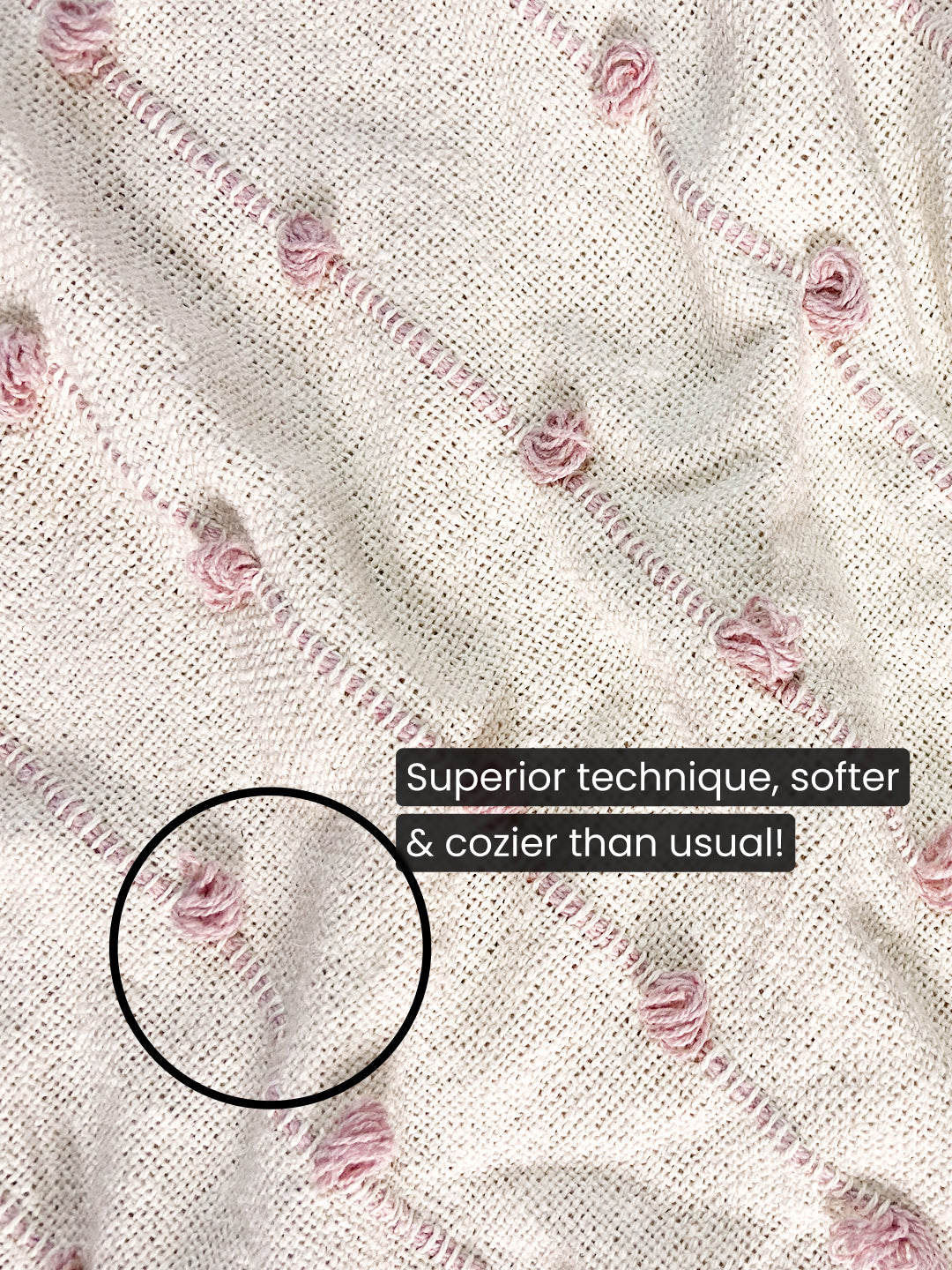 Hand-Knitted All Season Throw Blanket – Cotton Blend | Beige & Pink | 80x52 Inches