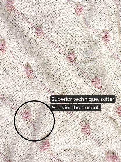 Hand-Knitted All Season Throw Blanket – Cotton Blend | Beige & Pink | 80x52 Inches