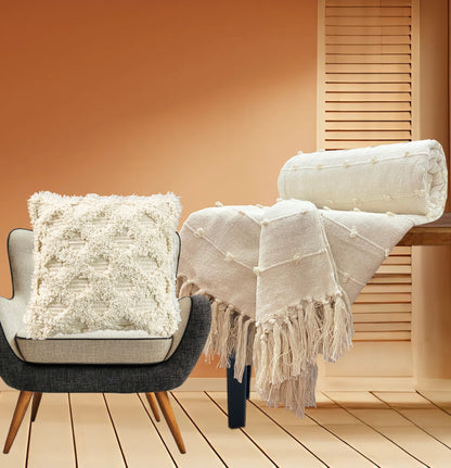 Pure Cotton Beige Sofa Throw & Cushion Cover