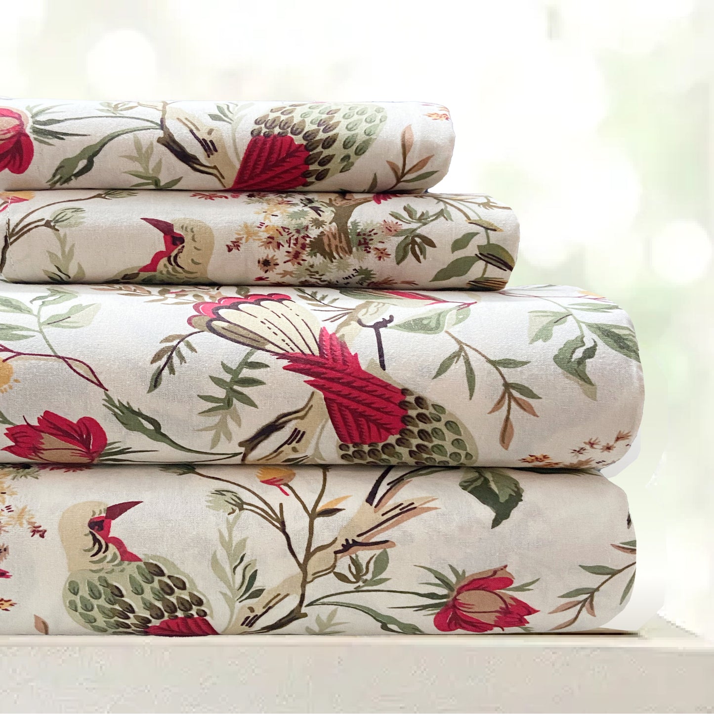 Red Floral Cotton Bedsheet