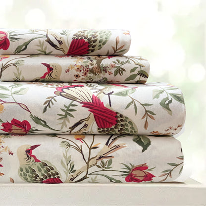 Red Floral Cotton Bedsheet
