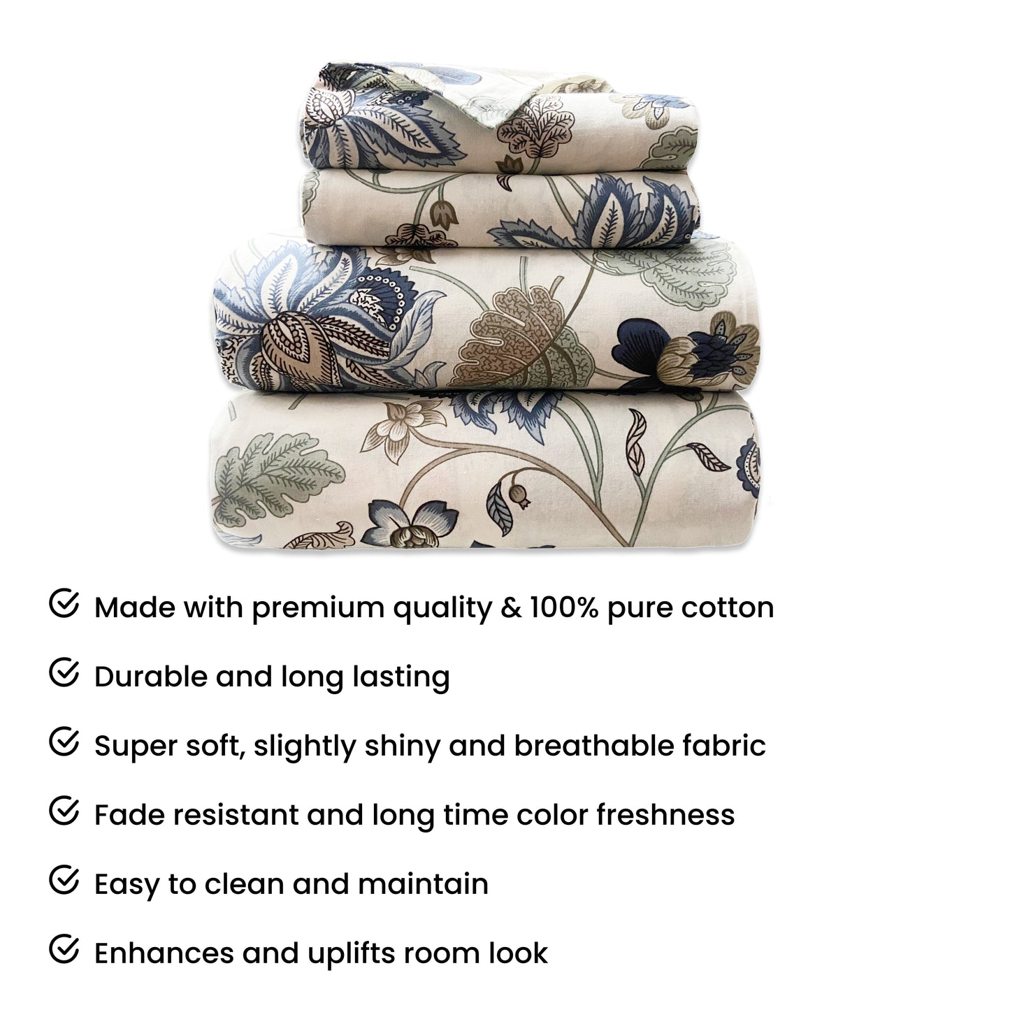 Beige & Blue Cotton Bedsheet