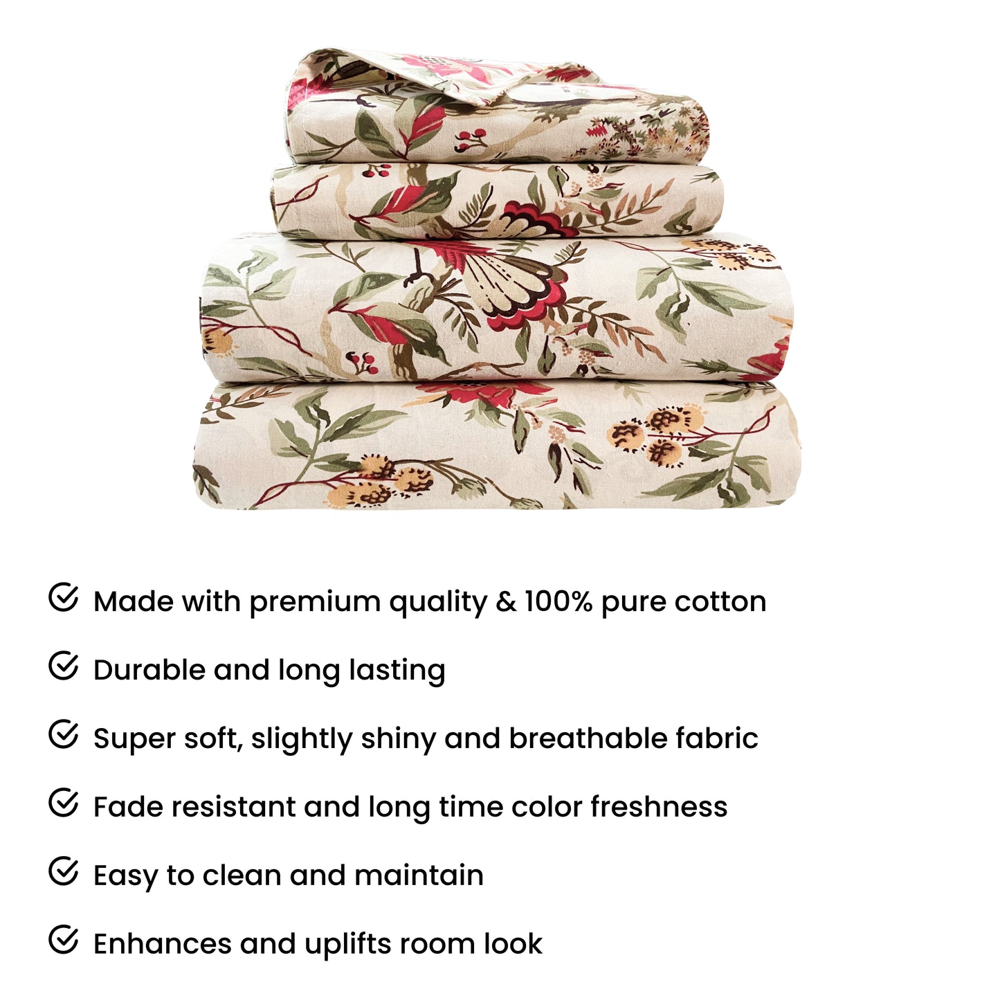 Red Floral Cotton Bedsheet