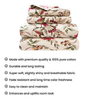 Red Floral Cotton Bedsheet