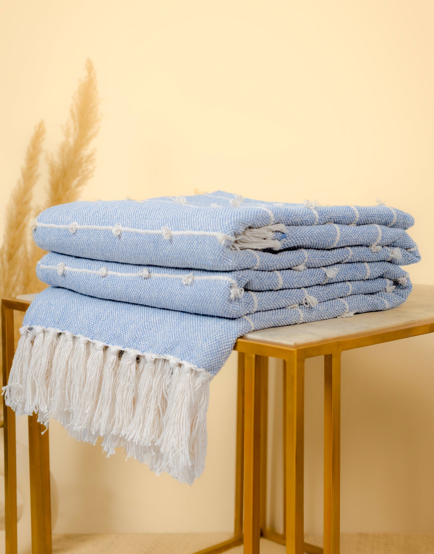 Hand-Knitted All Season Throw Blanket – Cotton Blend | Blue | 80x52 Inches