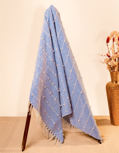 Hand-Knitted All Season Throw Blanket – Cotton Blend | Blue | 80x52 Inches