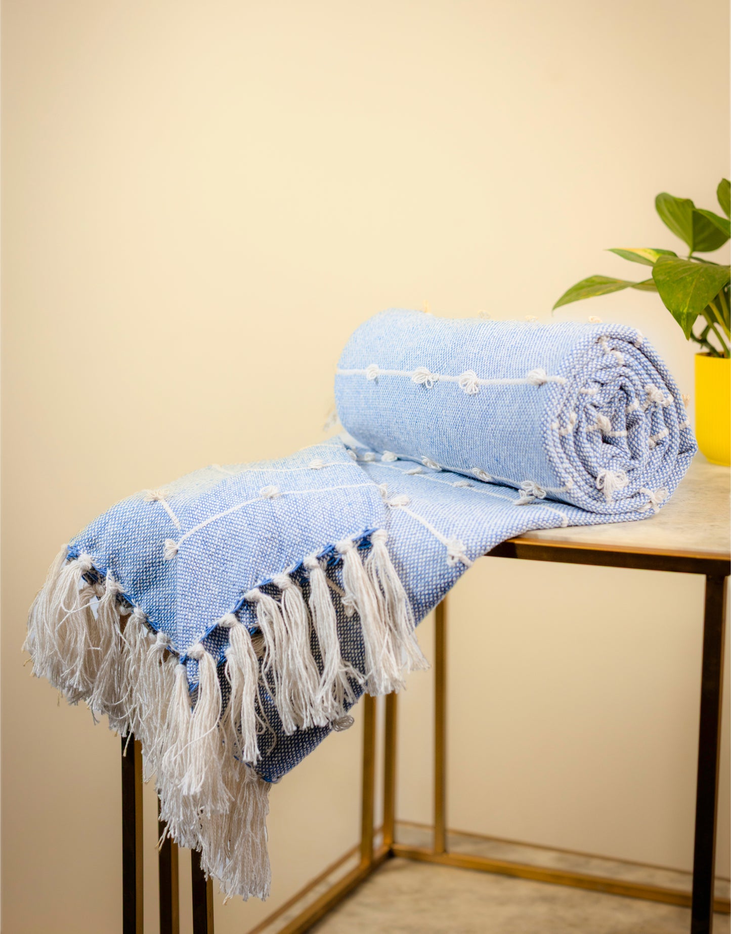 Hand-Knitted All Season Throw Blanket – Cotton Blend | Blue | 80x52 Inches