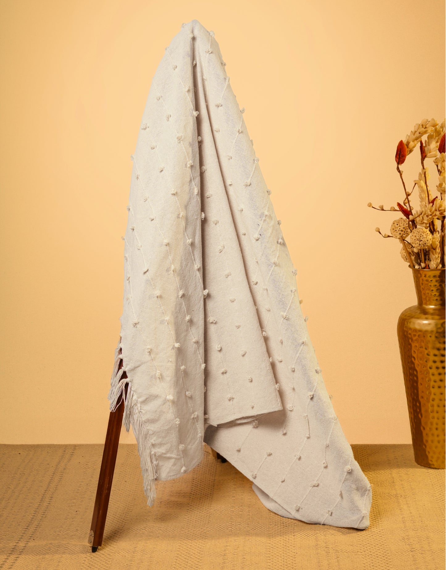 Hand-Knitted All Season Throw Blanket – Cotton Blend | Beige | 80x52 Inches