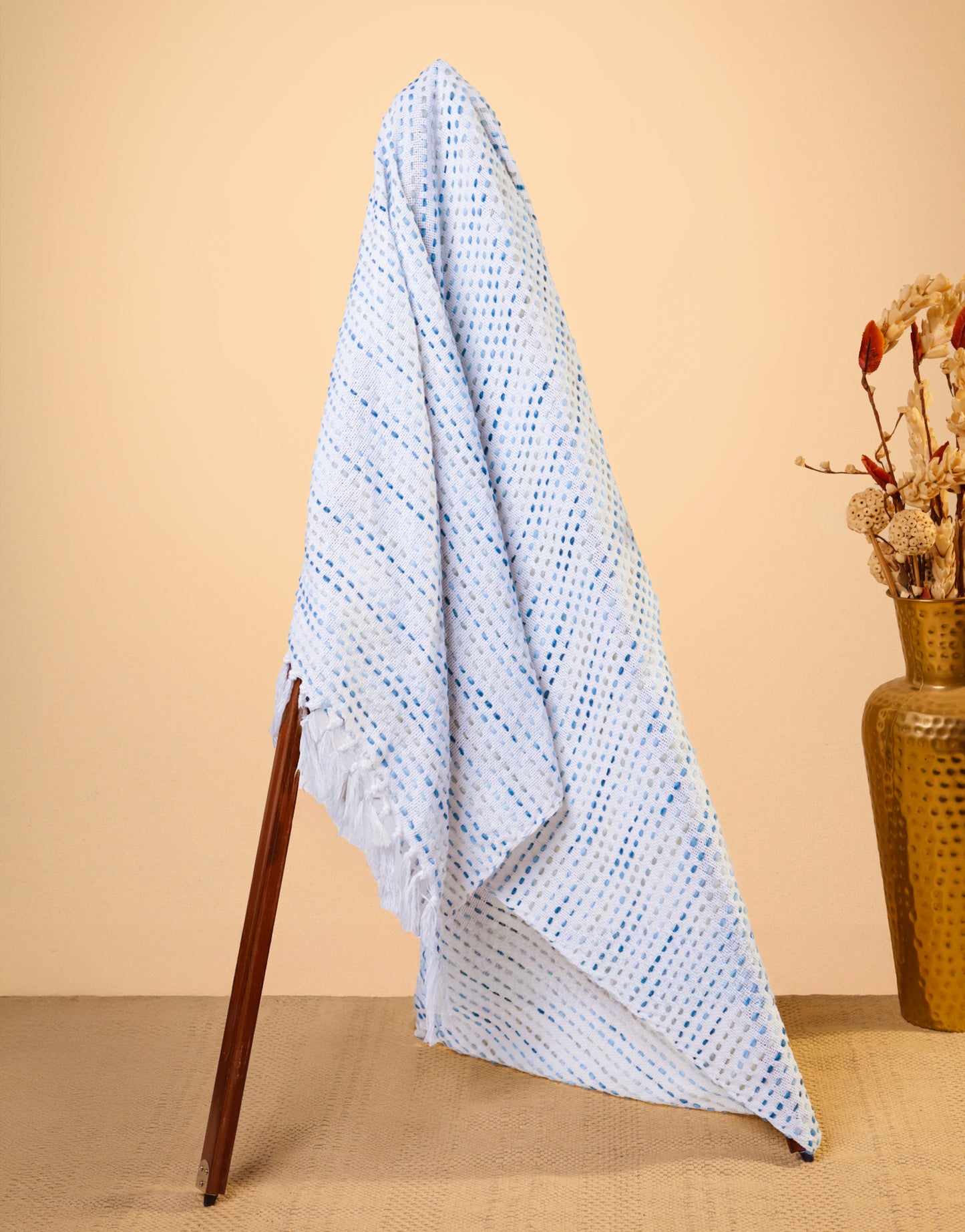 Hand-Knitted All Season Throw Blanket – Cotton Blend | Blue Multi | 80x52 Inches