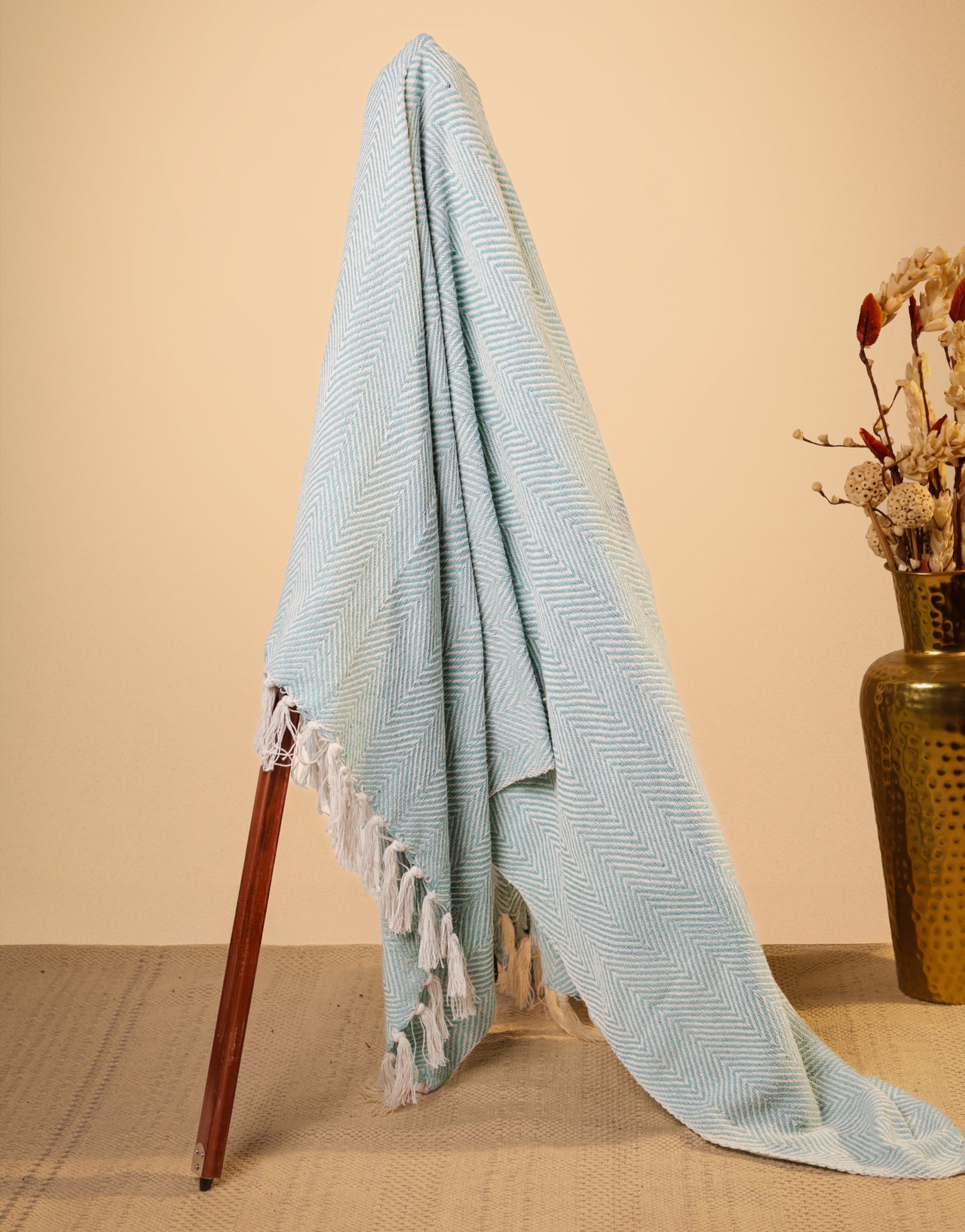 Hand-Knitted All Season Throw Blanket – Cotton Blend |  Sky Blue | 80x52 Inches