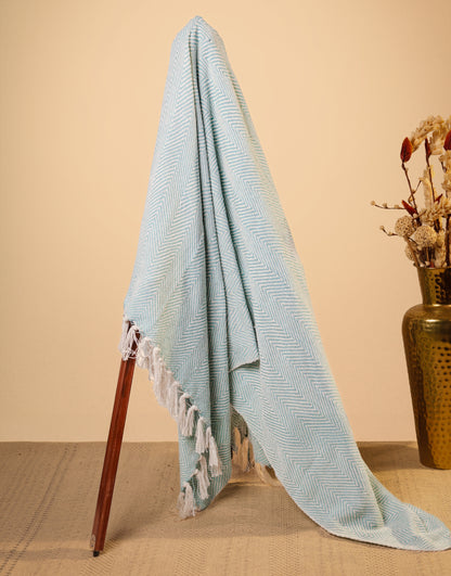 Hand-Knitted All Season Throw Blanket – Cotton Blend |  Sky Blue | 80x52 Inches