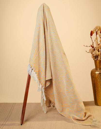 Hand-Knitted All Season Throw Blanket – Cotton Blend |  Yellow | 80x52 Inches