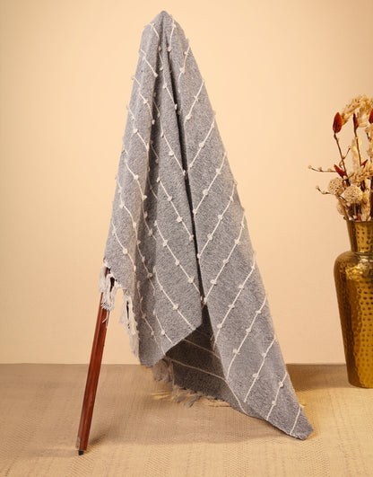 Hand-Knitted All Season Throw Blanket – Cotton Blend | Black & Beige | 80x52 Inches