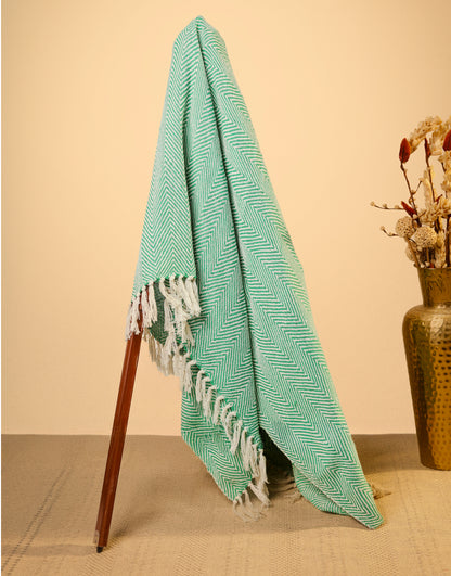 SAJAVAT HOME Hand-Knitted All Season Throw Blanket – Cotton Blend | Green | 80x52 Inches