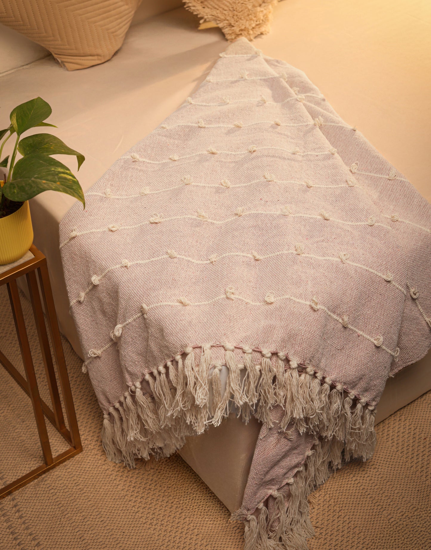 Hand-Knitted All Season Throw Blanket – Cotton Blend | Summer Pink | 80x52 Inches