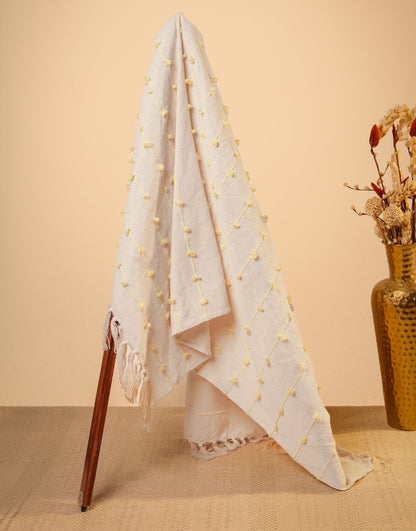 Hand-Knitted All Season Throw Blanket – Cotton Blend | Beige & Yellow | 80x52 Inches