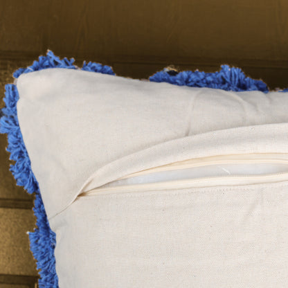 Decorative Tufted Cotton Cushion Cover | Blue | 18x18 Inches (45x45 cm)