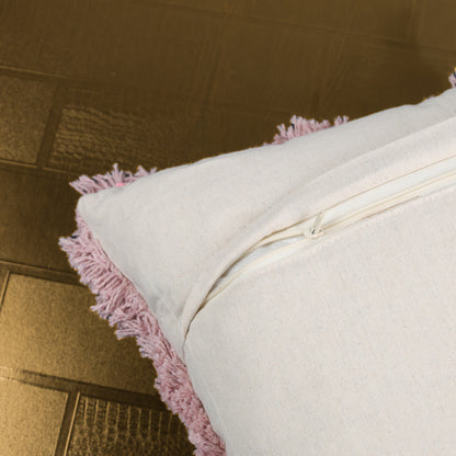 Decorative Tufted Cotton Cushion Cover | Pink | 18x18 Inches (45x45 cm)