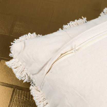 Decorative Tufted Cotton Cushion Cover | Cream | 18x18 Inches (45x45 cm)