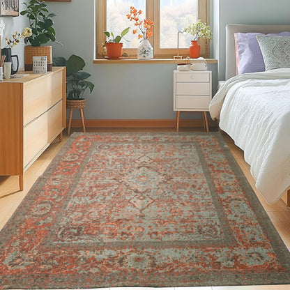 Pure Cotton Floor Rug – Green Multi | Hand-Knitted | 4x6 Feet (48x72 Inches)