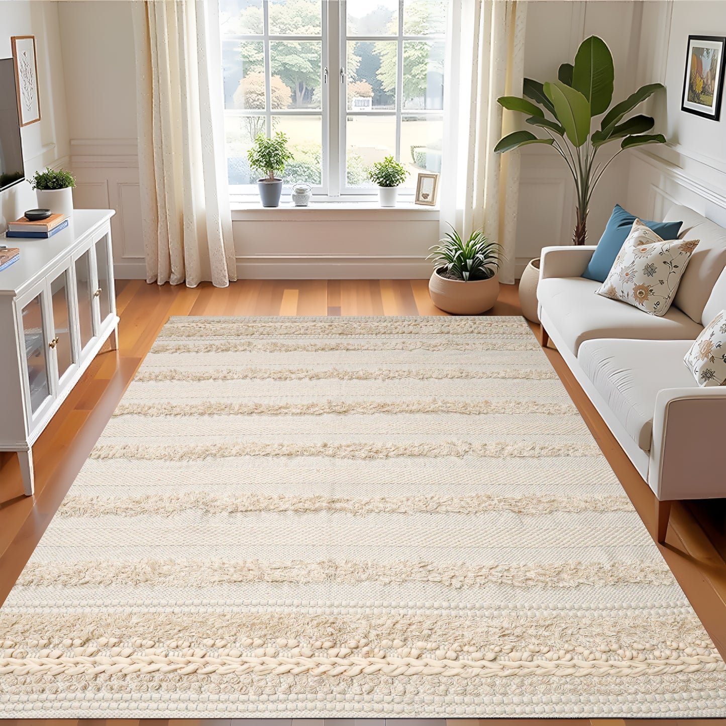 Pure Cotton Floor Rug  – Cream | Hand-Woven | 3x5 Feet (36x60 Inches)