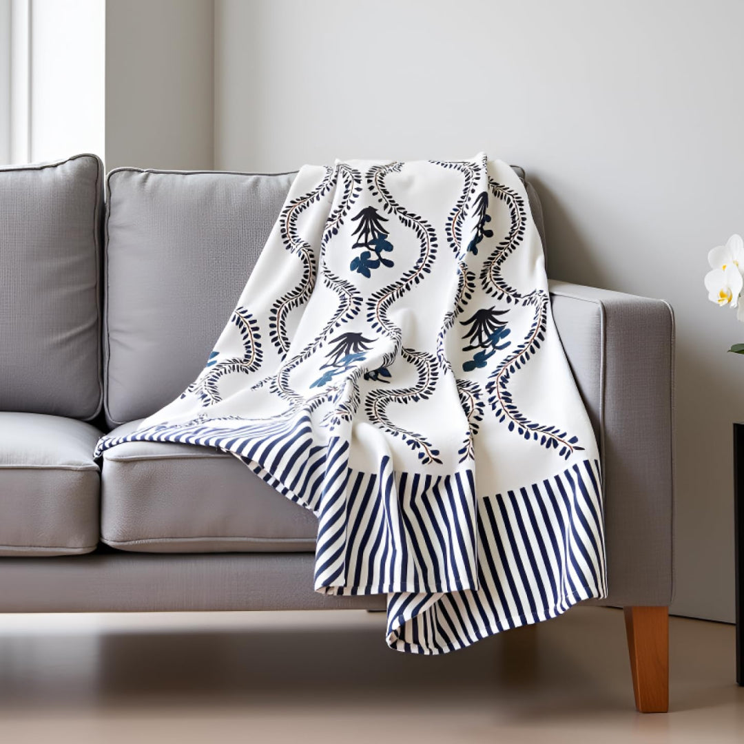 SAJAVAT HOME Hand-Knitted All Season Throw Blanket – Slub Cotton | White | 80x52 Inches