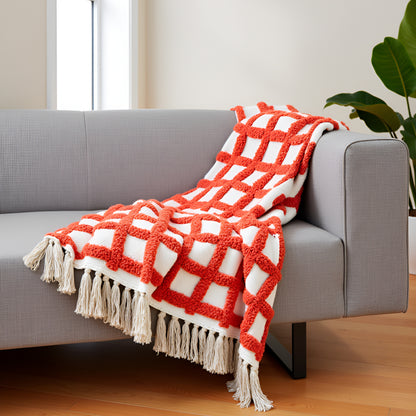 Hand-Knitted All Season Tufted Throw Blanket – Cotton | White & Orange | 80x52 Inches