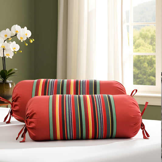 Pure Cotton Bolster Cover – Red Multi | 15x30 Inches (38x76 cm)