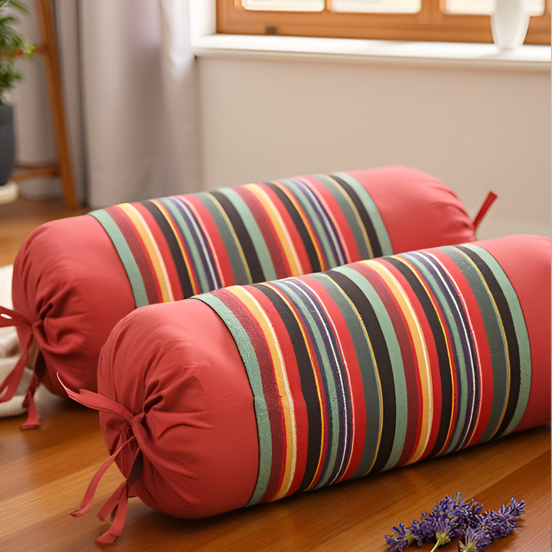 Pure Cotton Bolster Cover – Red Multi | 15x30 Inches (38x76 cm)