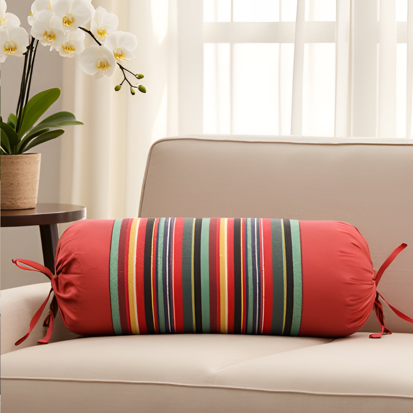 Pure Cotton Red Multi Bolster Cover - Pack of 3