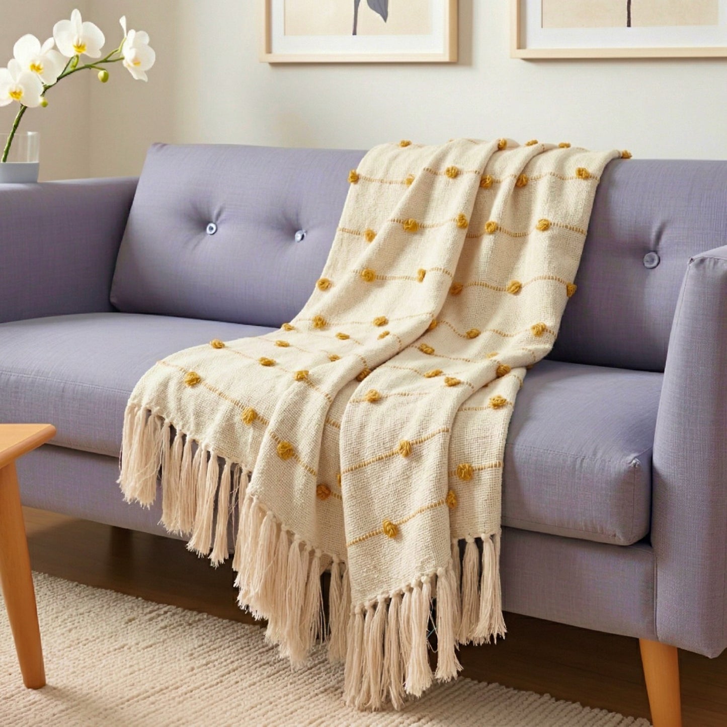 Beige & Yellow Throw