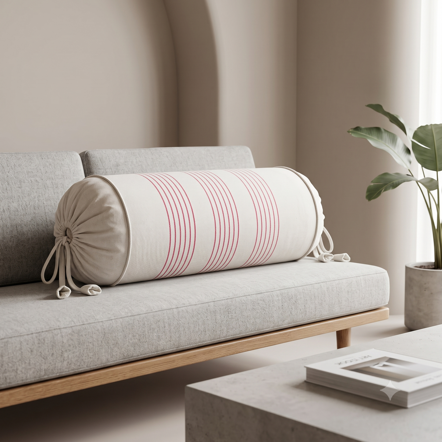 Red Stripped with Beige bolster cover