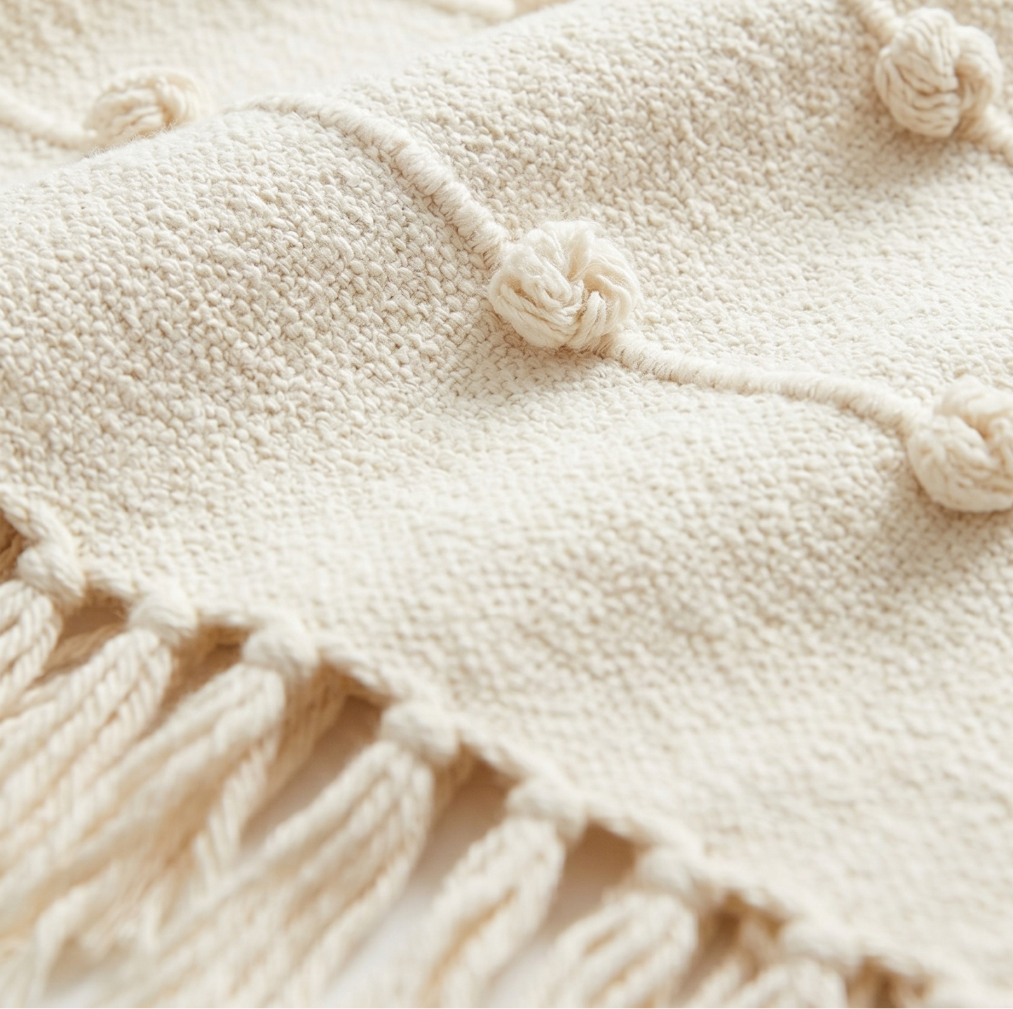 Beige Natural Sofa Throw - Soft Cotton, Handwoven Comfort