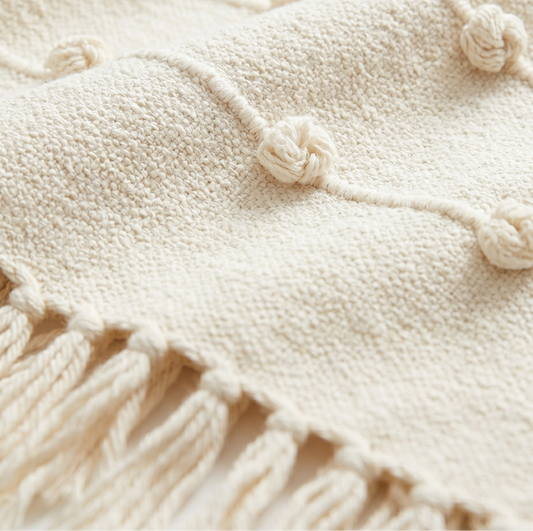 Beige Natural Sofa Throw - Soft Cotton, Handwoven Comfort