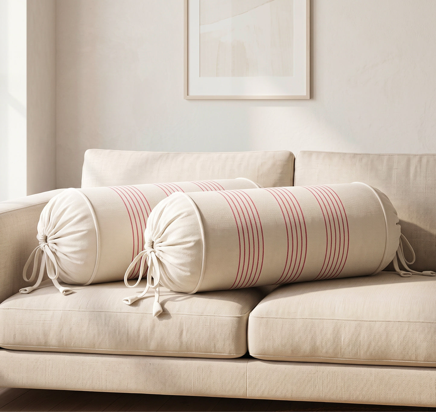 Red Stripped with Beige bolster cover
