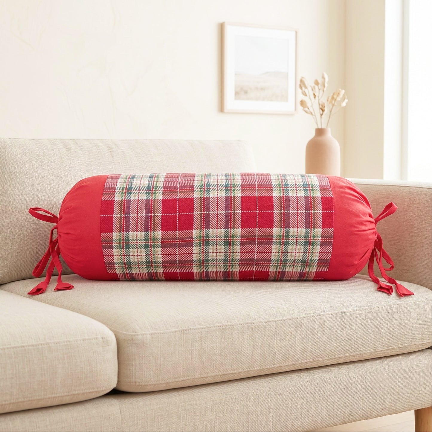 Red Check Bolster Cover