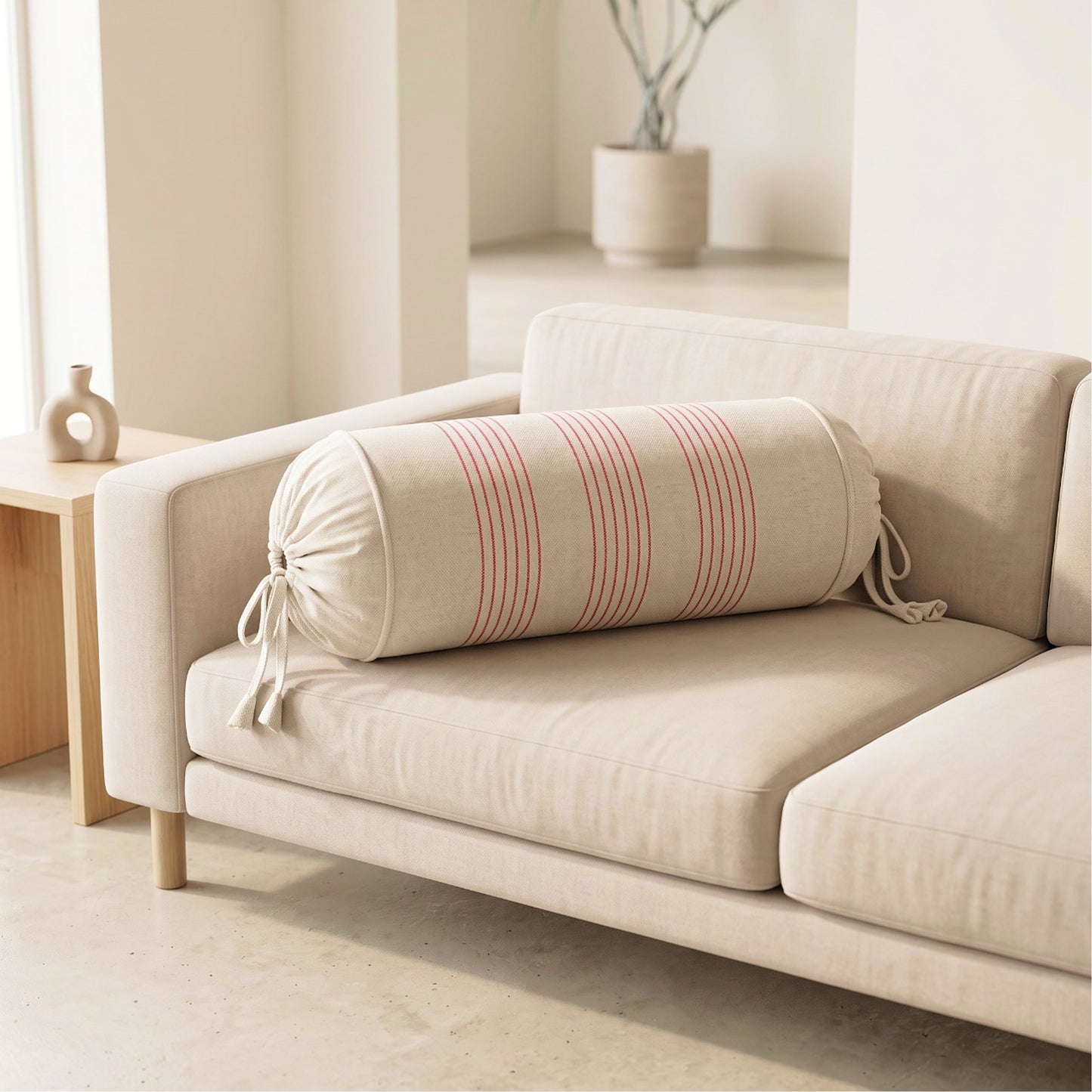 Red Stripped with Beige bolster cover