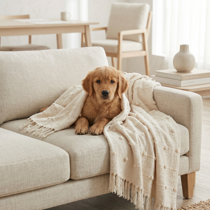 Beige Natural Sofa Throw - Soft Cotton, Handwoven Comfort