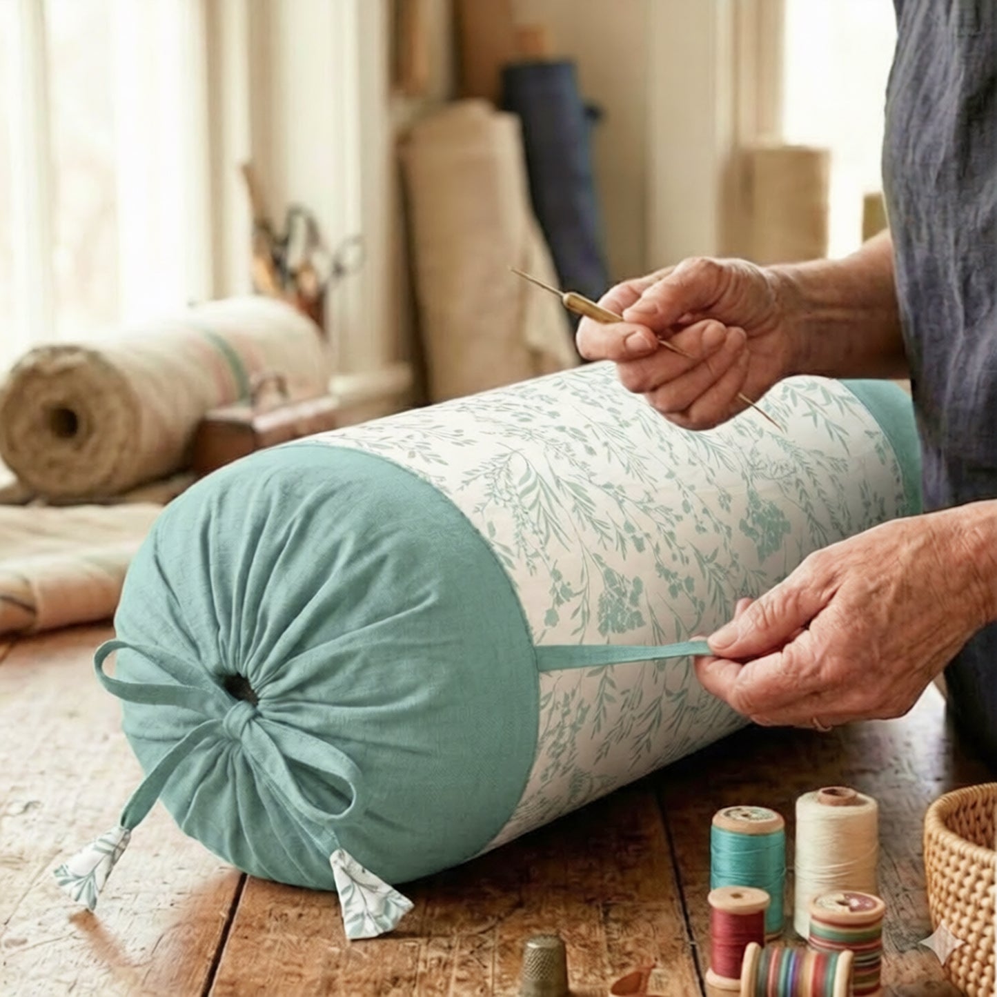 Seafoam Green Cotton Bolster Cove