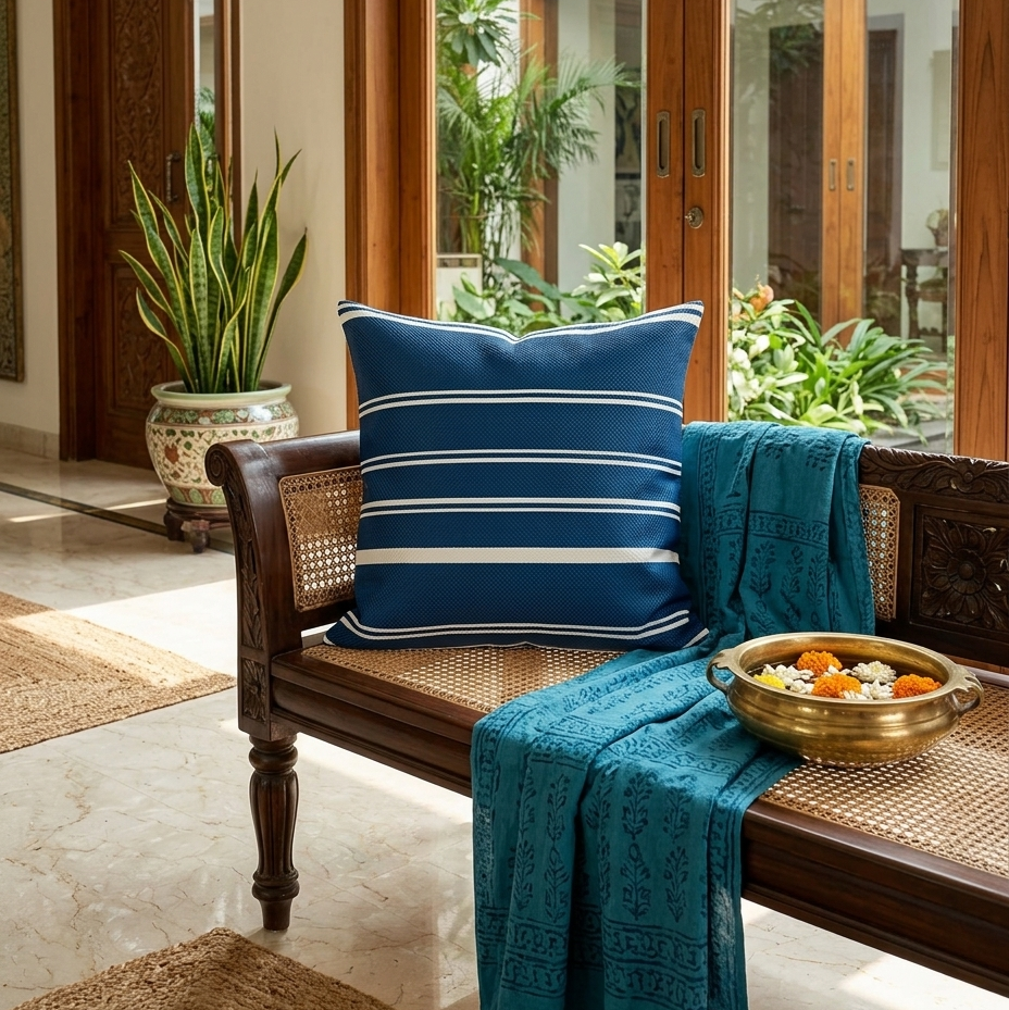White Blue Cushion Cover