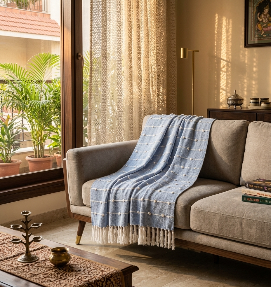 Blue with Tassels Throw