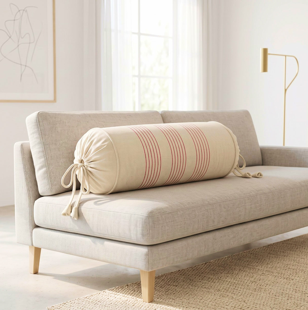 Red Stripped with Beige bolster cover