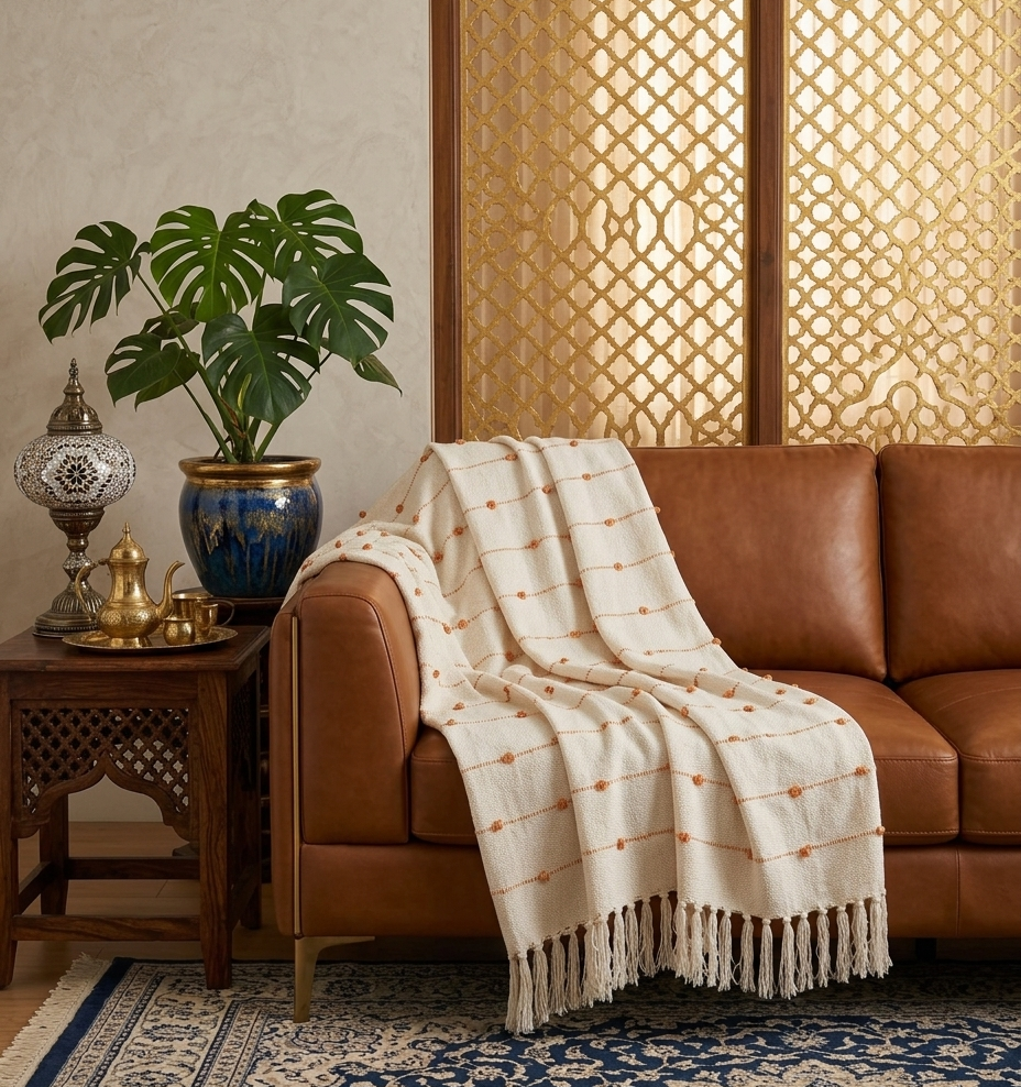 Beige & Royal Throw