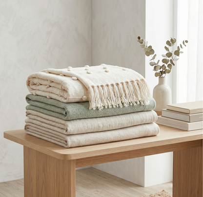 Beige Natural Sofa Throw - Soft Cotton, Handwoven Comfort