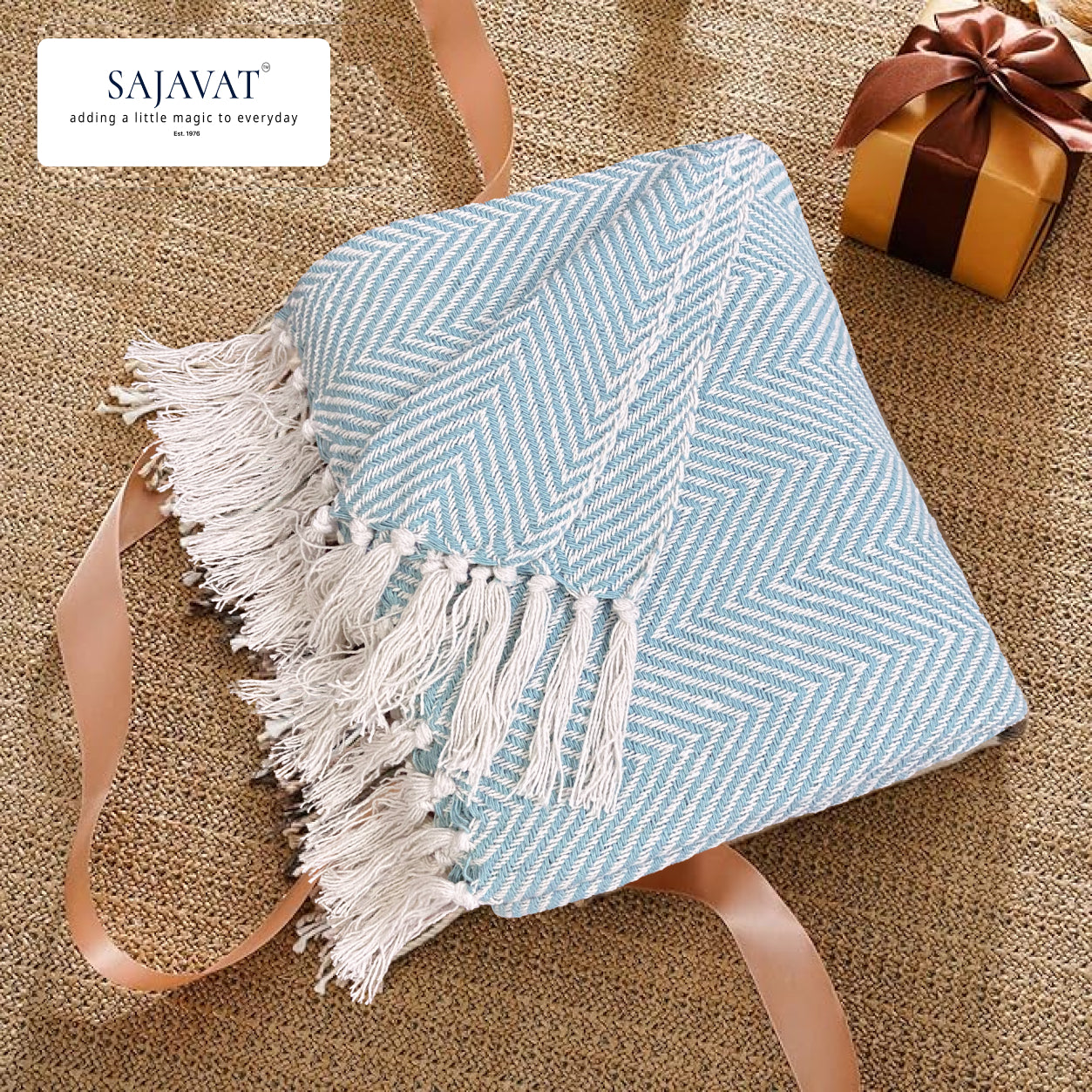 Hand-Knitted All Season Throw Blanket – Cotton Blend |  Sky Blue | 80x52 Inches