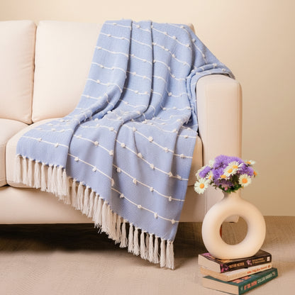 Hand-Knitted All Season Throw Blanket – Cotton Blend | Blue | 80x52 Inches