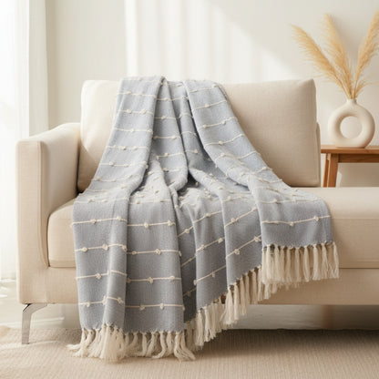 Hand-Knitted All Season Throw Blanket – Cotton Blend | Grey | 80x52 Inches